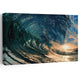 Large ocean artwork featuring a powerful curling wave illuminated by the golden sunset.