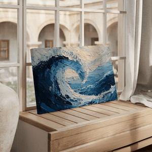 Nautical and beach-themed abstract wave painting for wall decor.