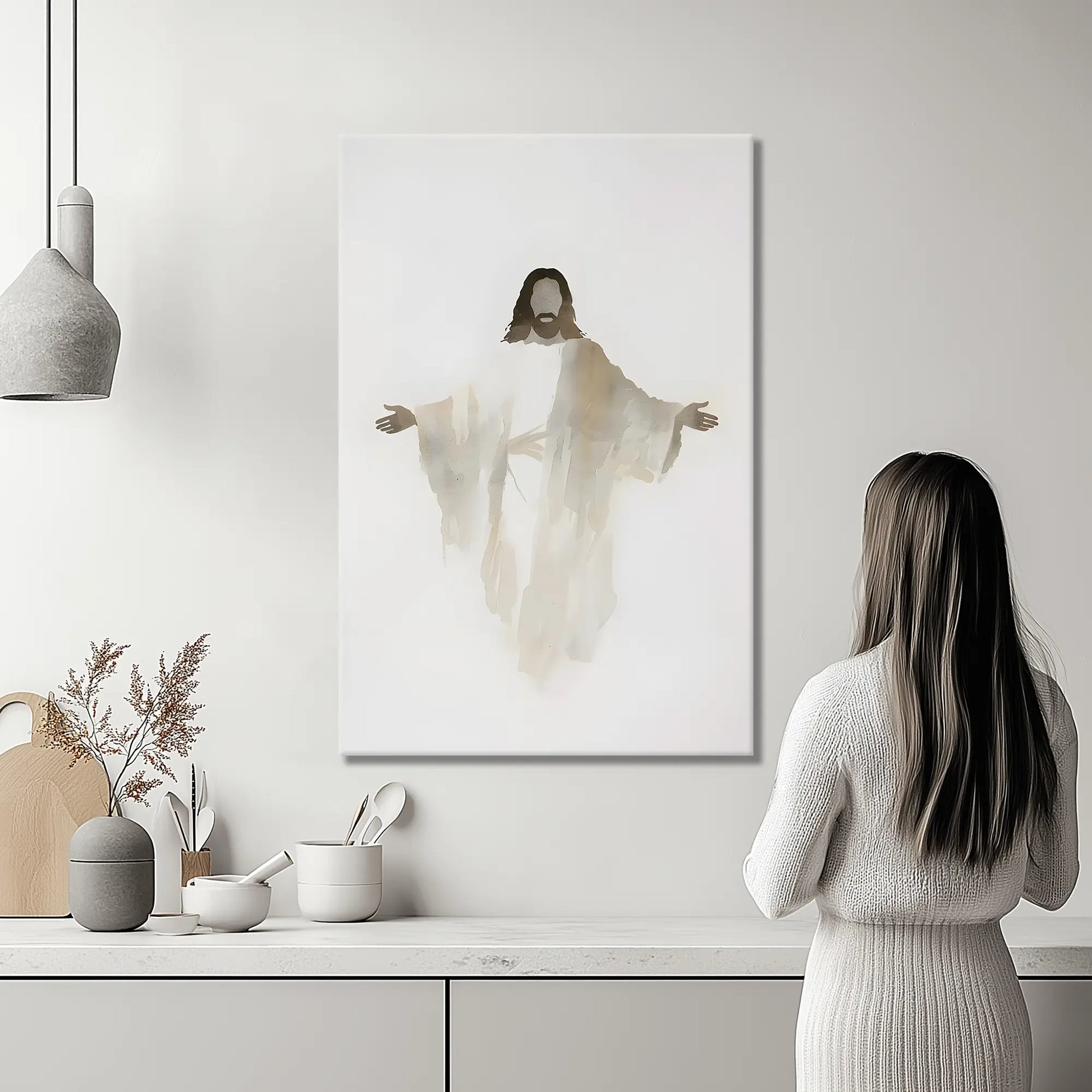 Abstract Jesus painting, Christian wall art decor, framed Christian artwork.