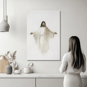 Abstract Jesus painting, Christian wall art decor, framed Christian artwork.