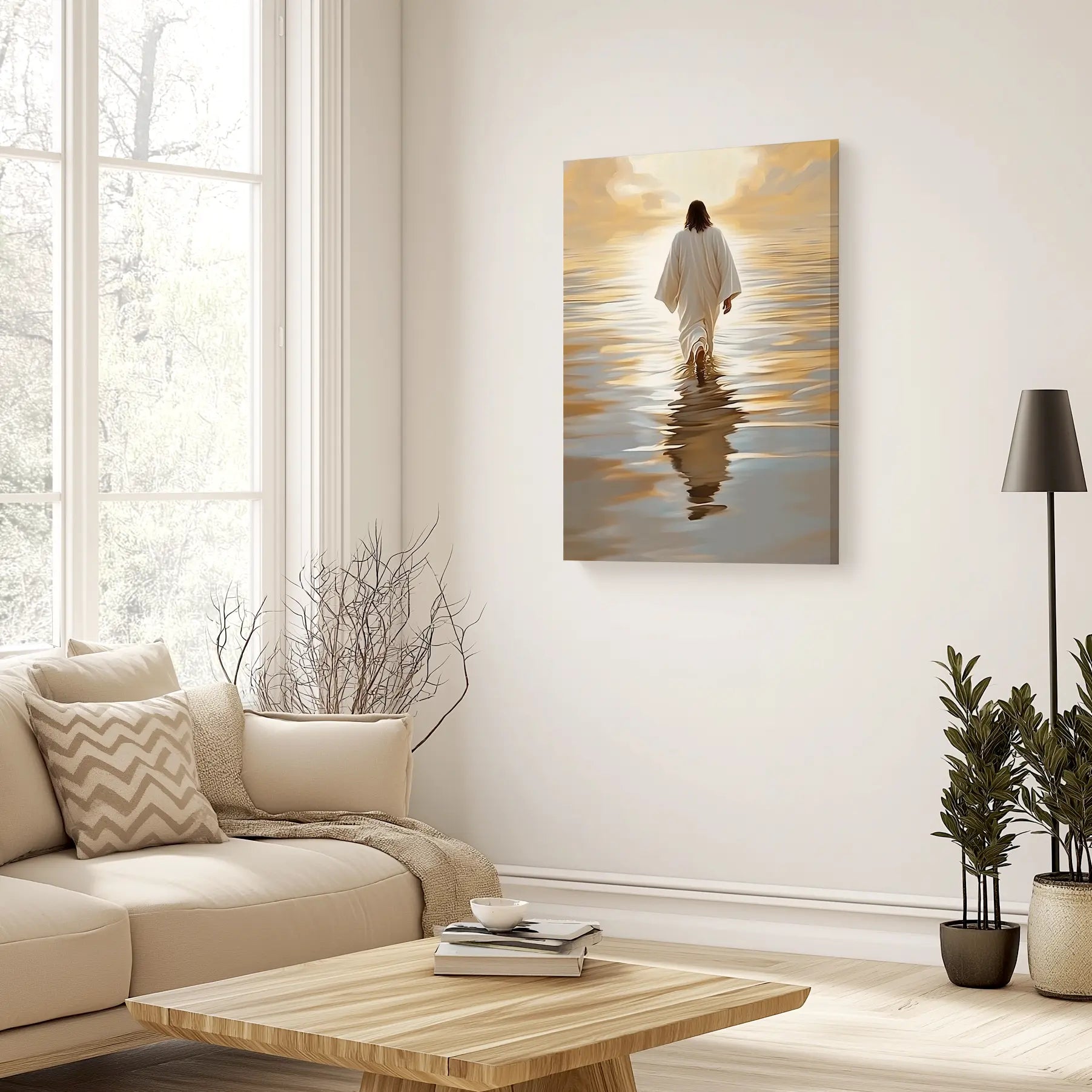 jesus walking painting, spiritual canvas wall art, framed christian art
