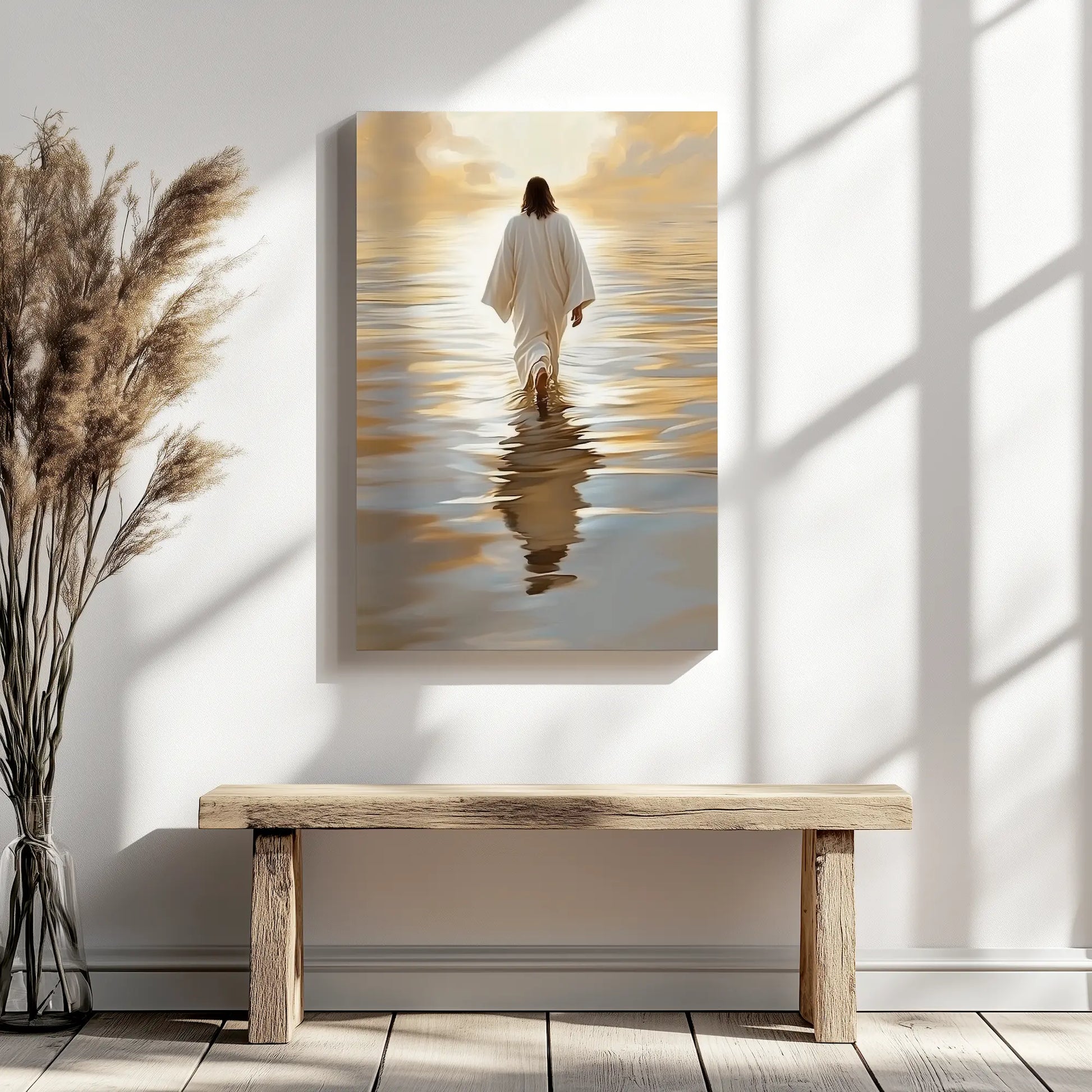 christ walking on water picture, faith canvas wall art, religious wall decor