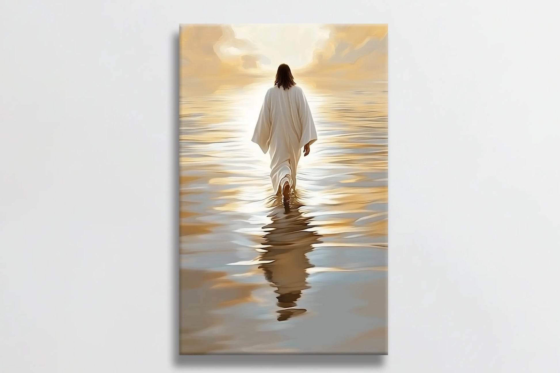 canvas wall art christian, religious framed artwork, painting of jesus walking on water