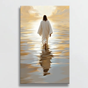 canvas wall art christian, religious framed artwork, painting of jesus walking on water