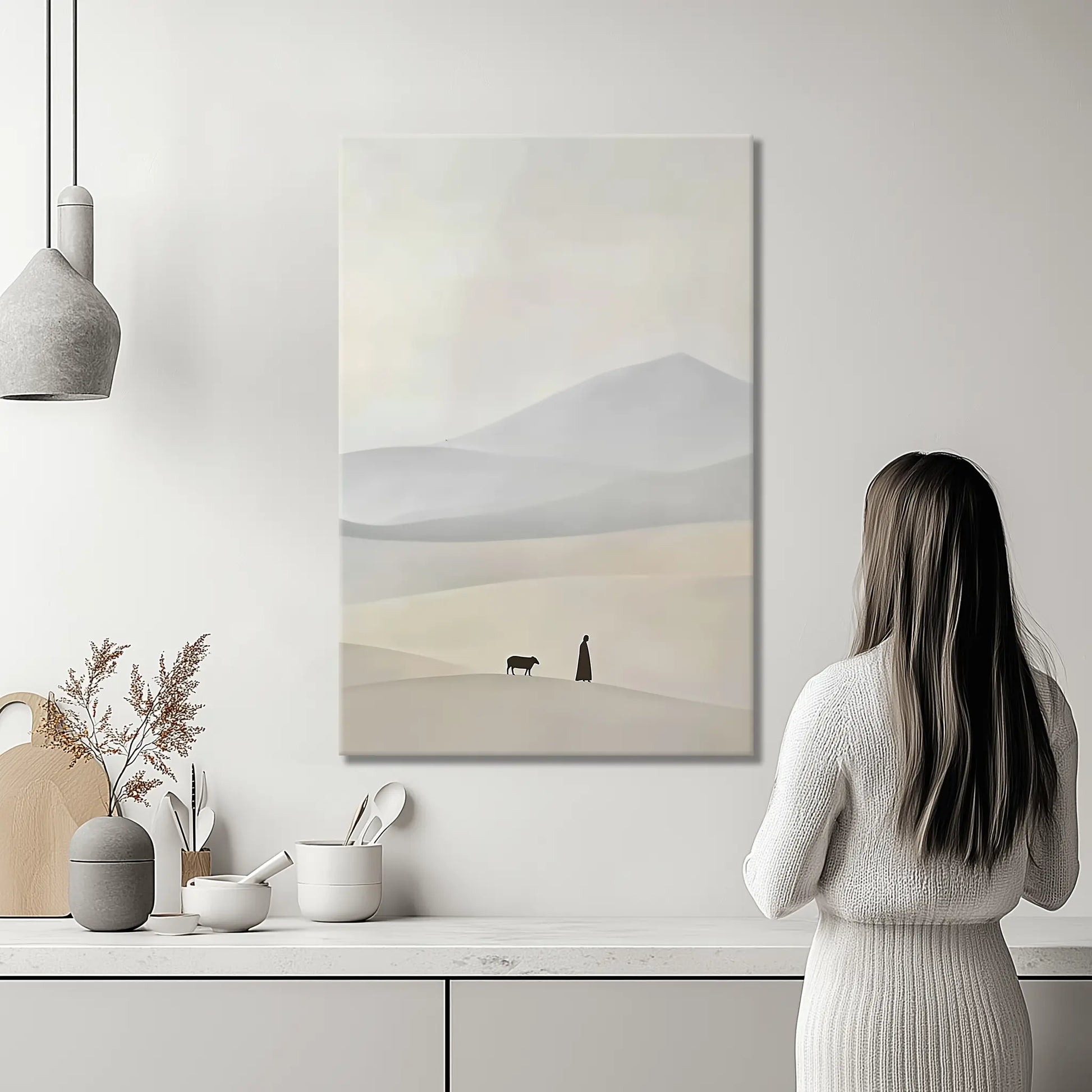 Jesus leaving the 99 framed canvas, Christian art print, large religious wall decor.