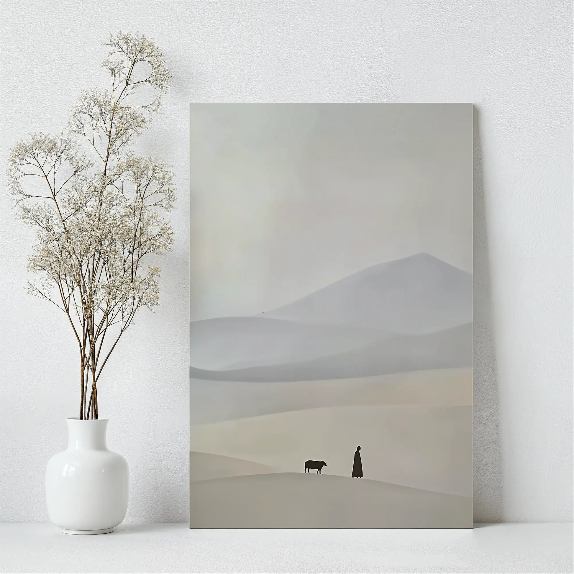 Framed Jesus leaves the 99 painting, Christian artwork for home, religious wall art.