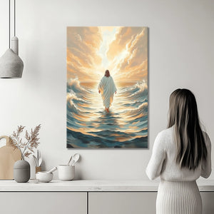 painting jesus walking on water, framed christian artwork, religious framed wall art