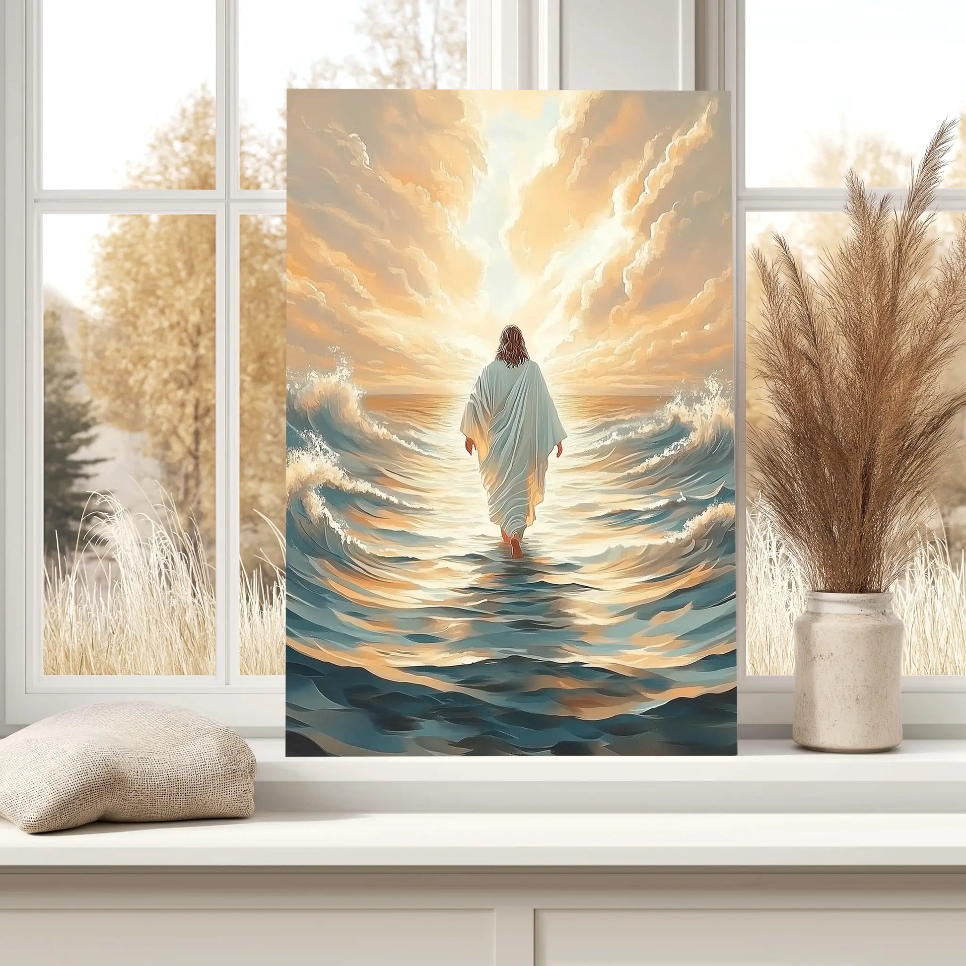 jesus on water painting, religious prints, contemporary christian wall art