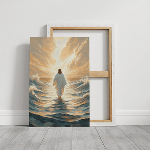 modern christian wall art, jesus walking on water canvas, framed christian artwork