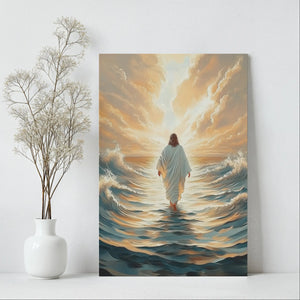 painting of jesus walking on the sea, religious artwork prints, framed religious wall art