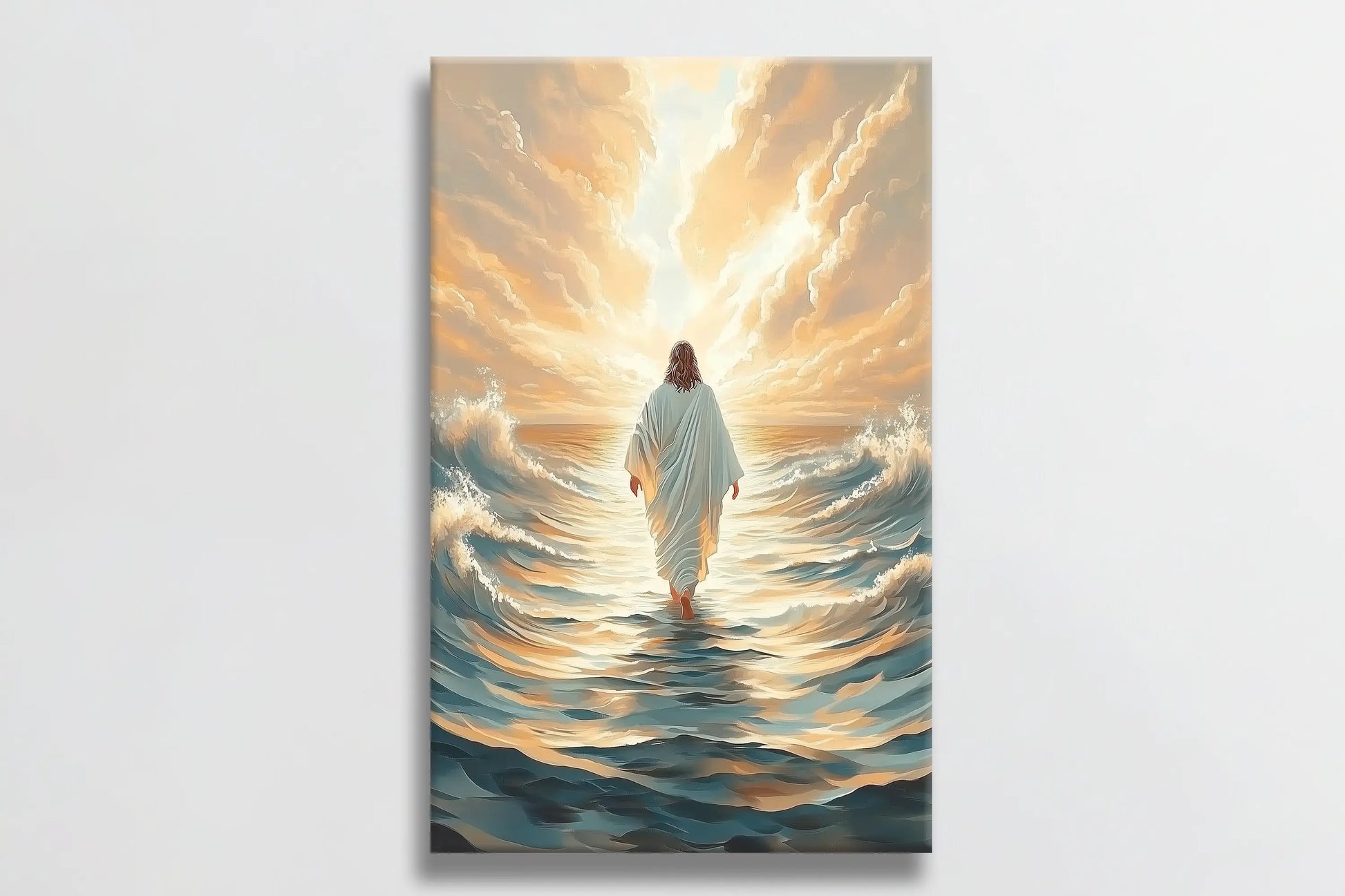 christian prints, canvas painting jesus walking on water, faith artwork