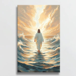 christian prints, canvas painting jesus walking on water, faith artwork