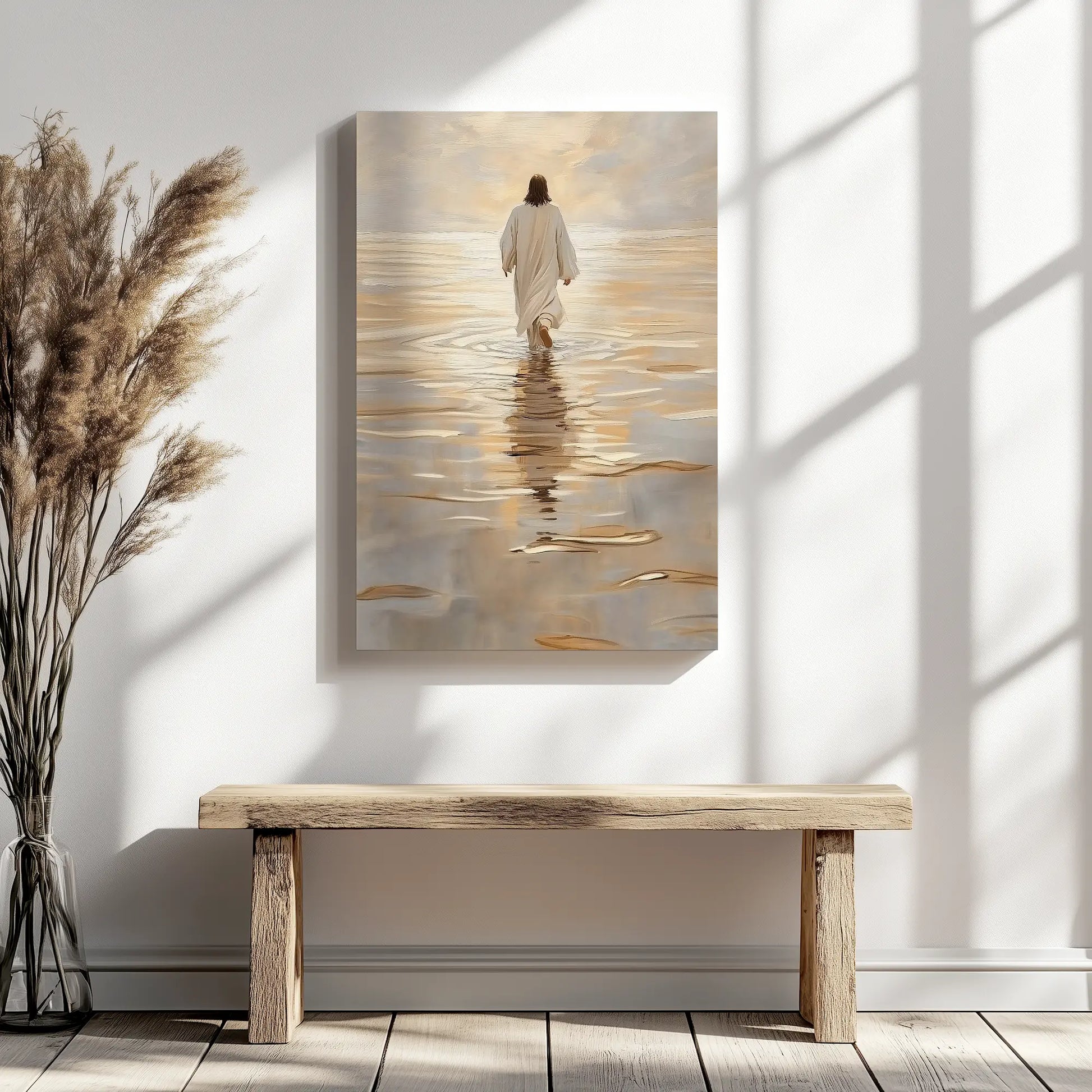 christian framed art, religious canvas wall art, jesus walking on water framed print