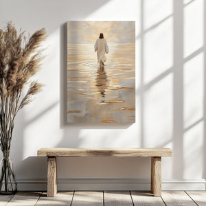 christian framed art, religious canvas wall art, jesus walking on water framed print