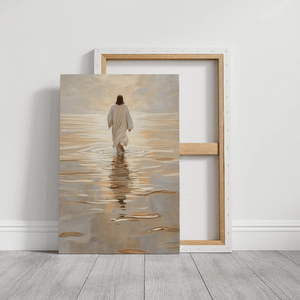 framed religious artwork, painting of christ walking on water, christian canvas artwork