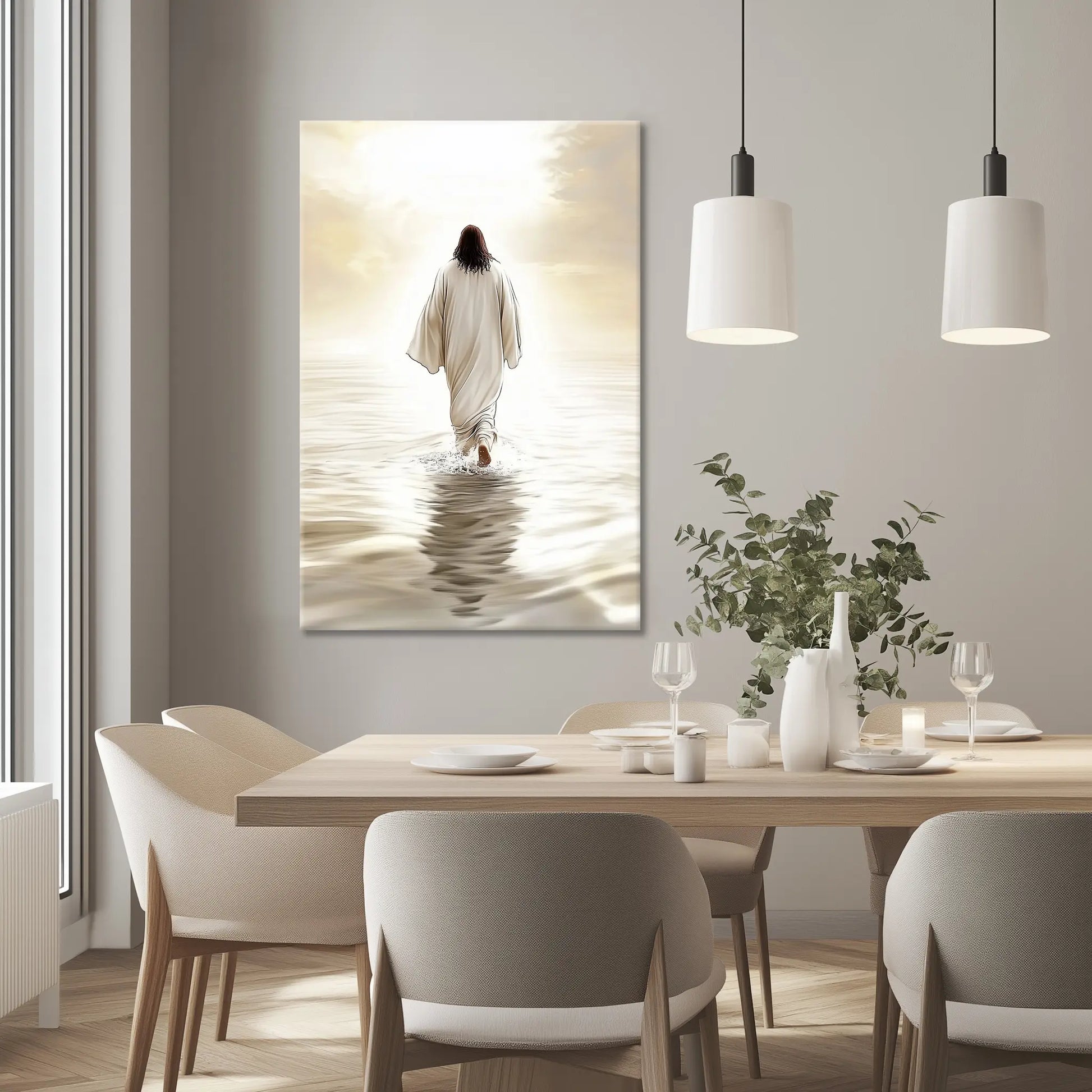 framed religious artwork, jesus walking on water painting, christian art prints