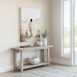 The Good Shepherd leaving the 99 painting, Christian framed art, religious decor.