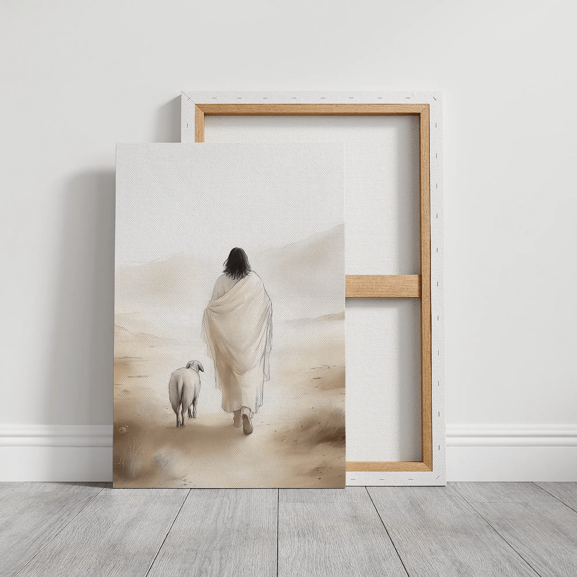 Jesus saving lost sheep painting, Christian framed wall art, inspirational religious decor.