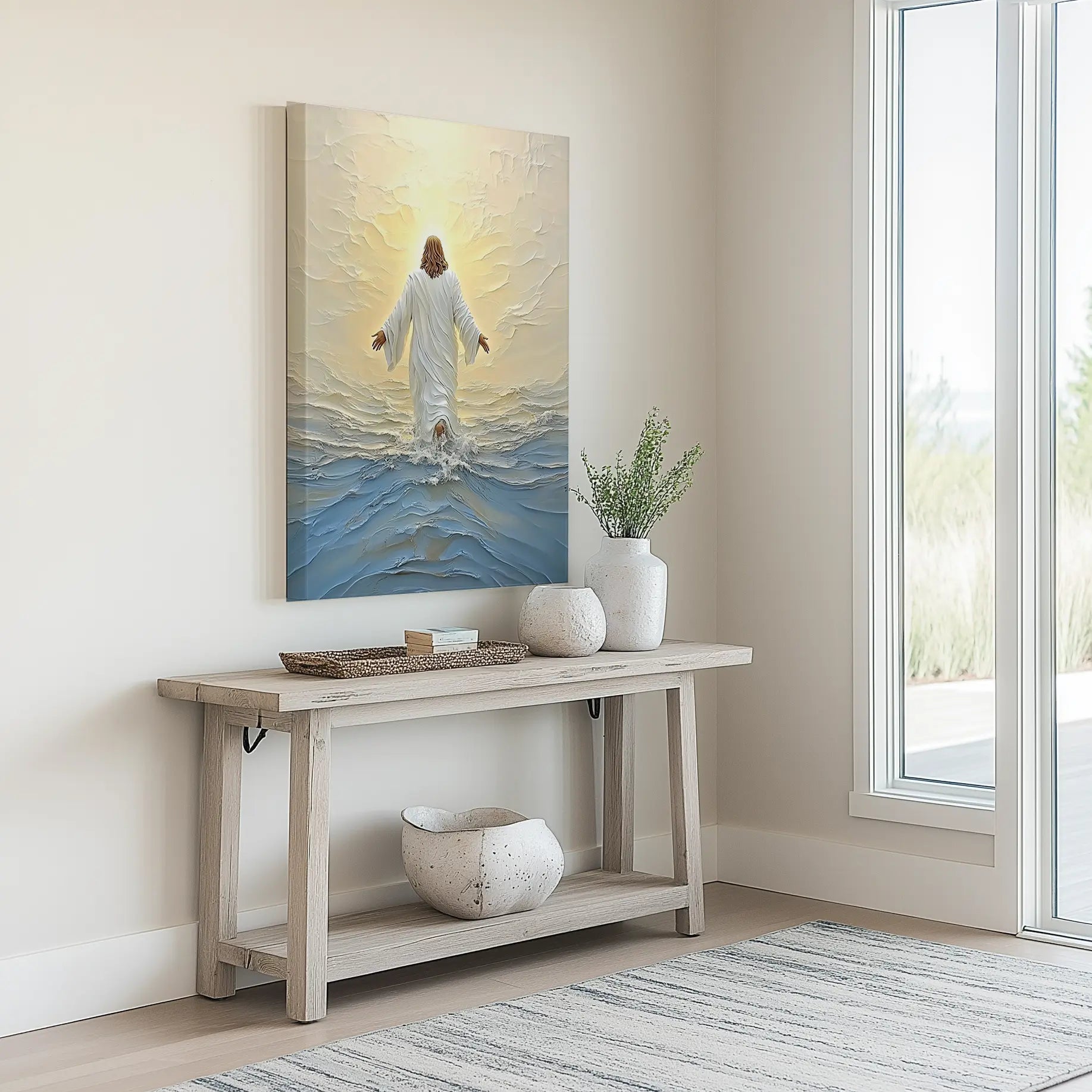 religious wall decor, modern christian wall art, jesus walking painting