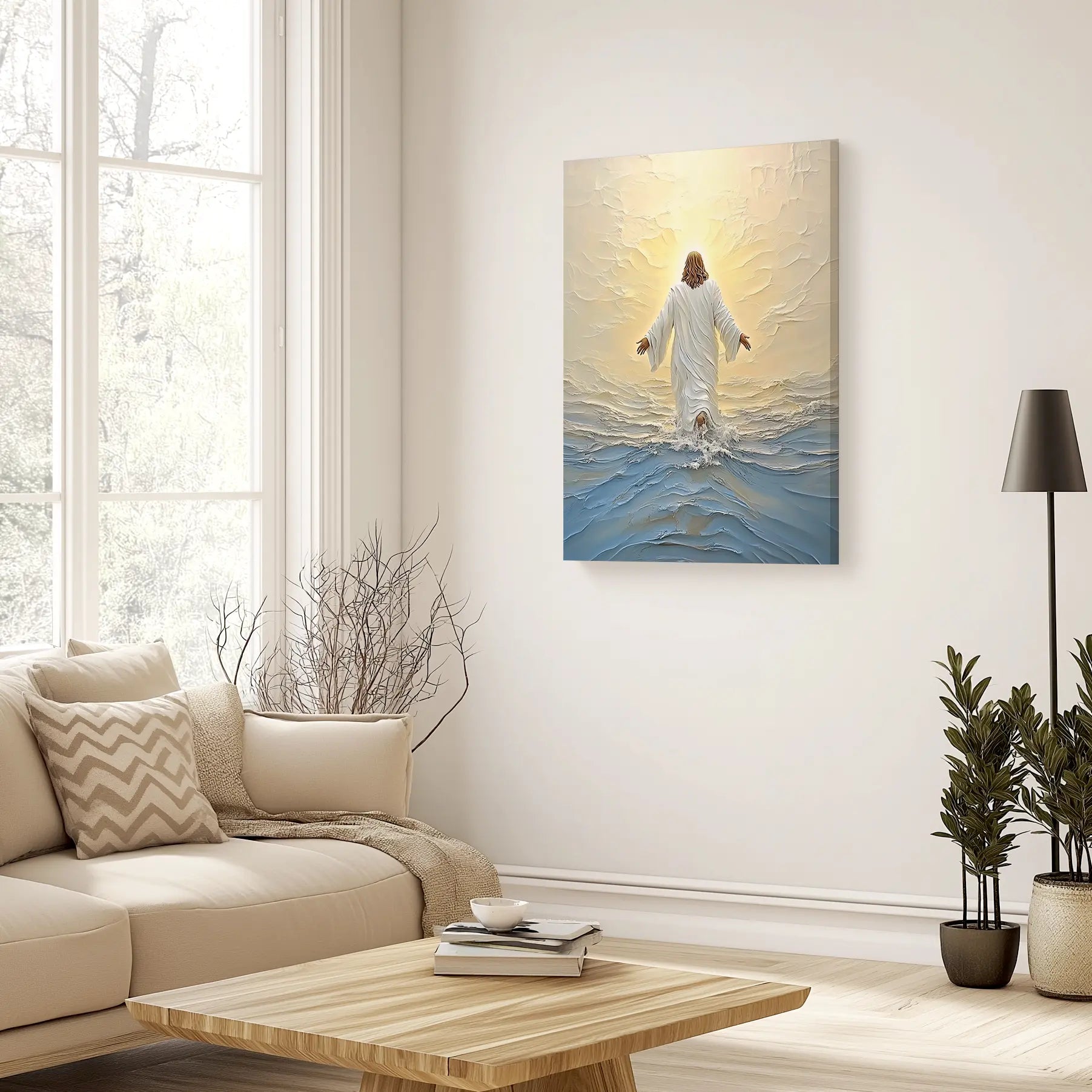jesus on water painting, contemporary christian artwork, christian canvas wall art