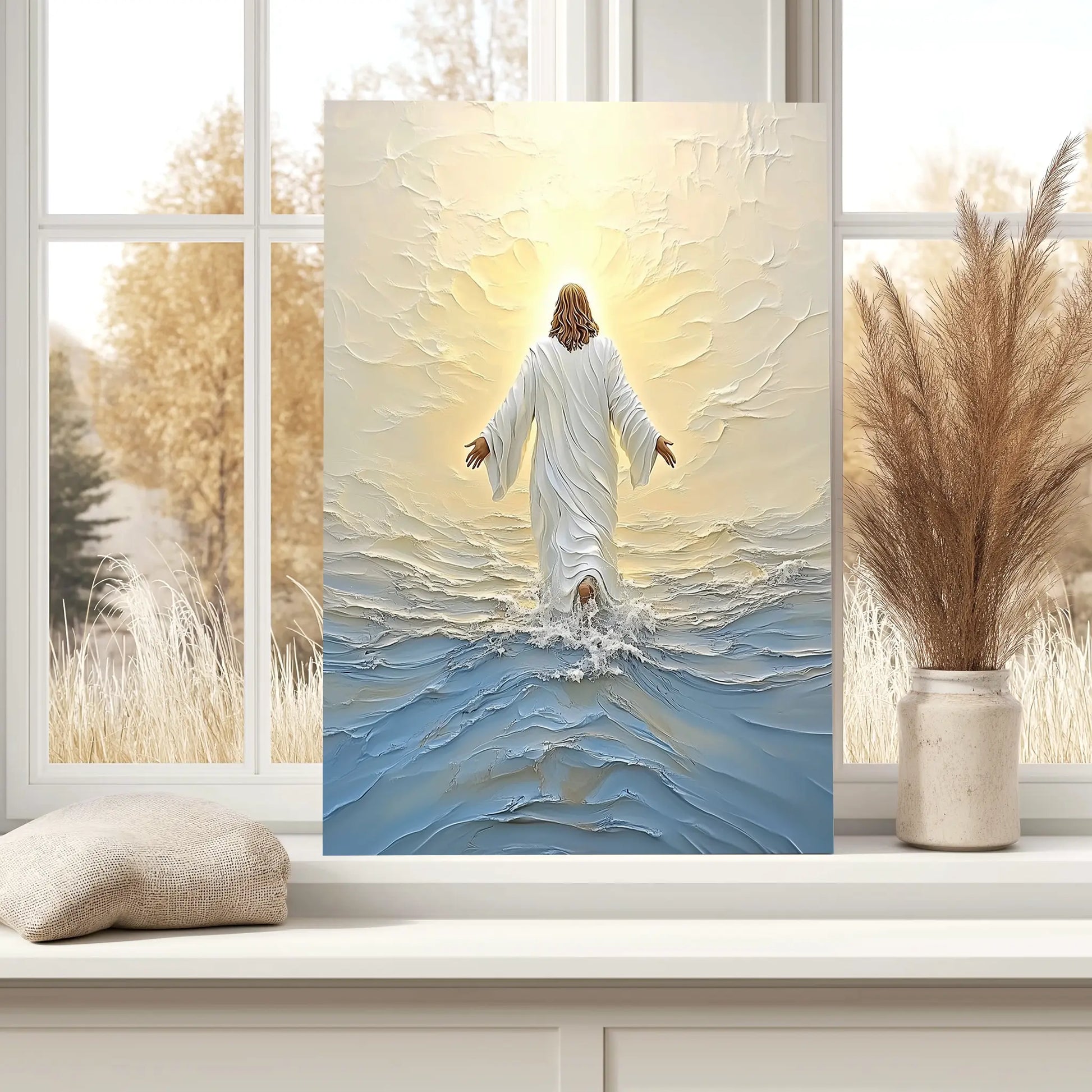 painting of jesus walking on the sea, inspirational christian artwork, spiritual prints