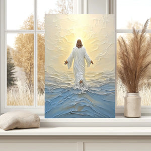 painting of jesus walking on the sea, inspirational christian artwork, spiritual prints
