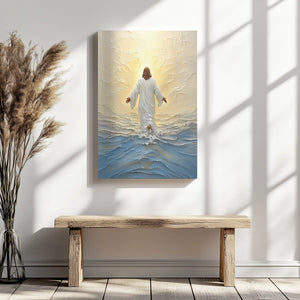 canvas painting of jesus walking on water, christian framed artwork, religious framed art