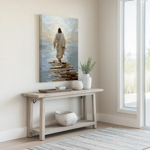 jesus walking painting, large christian wall art, framed christian wall art