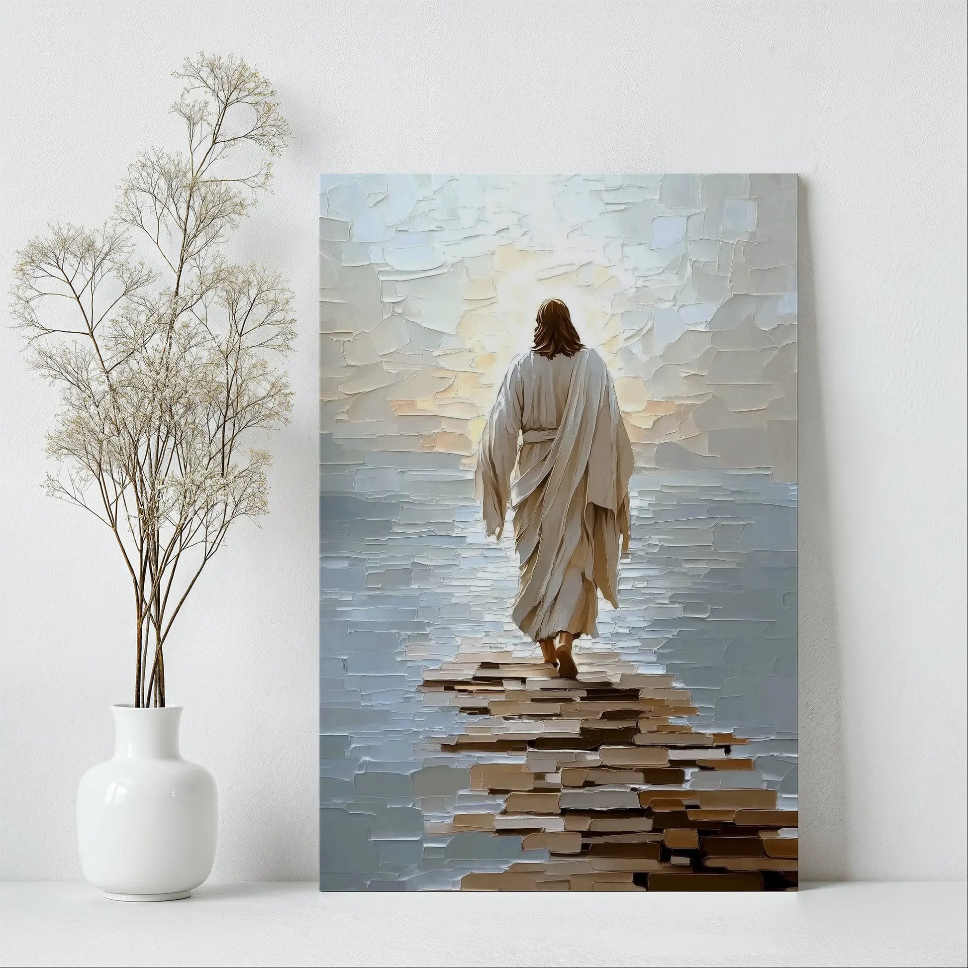 christian canvas artwork, painting of jesus on the sea, framed religious artwork