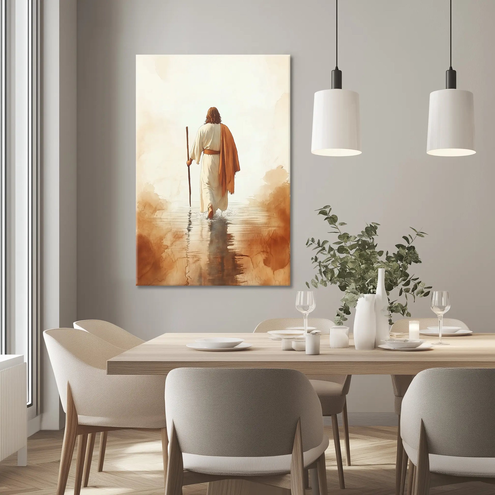 watercolor painting of jesus walking on the sea, christian framed wall art, framed religious artwork