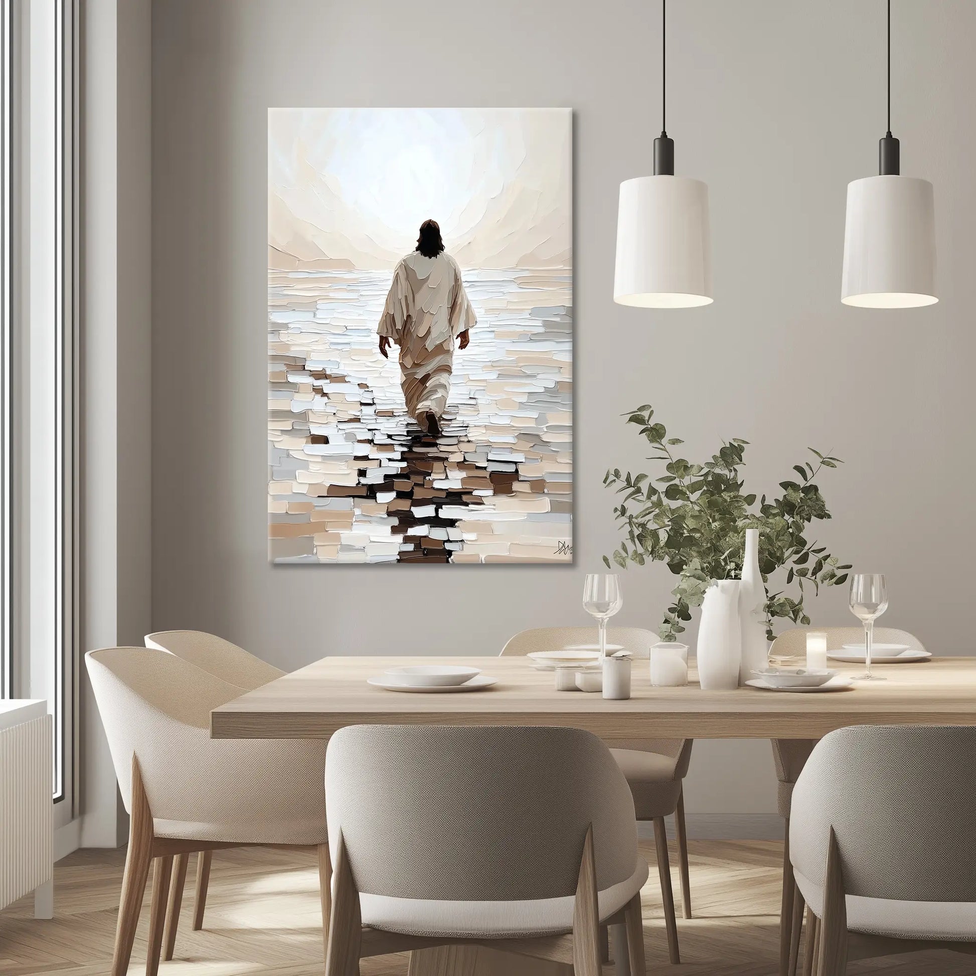 picture of christ walking on water, framed religious wall art, christian canvas print