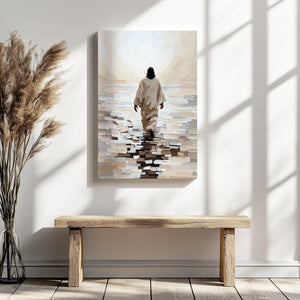 religious canvas wall art, jesus walking painting, christian home decor wall art