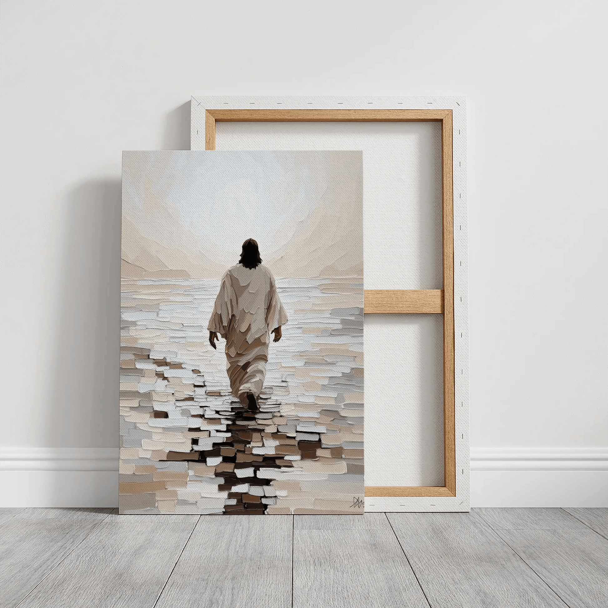 christian framed artwork, painting of jesus walking on water, spiritual prints