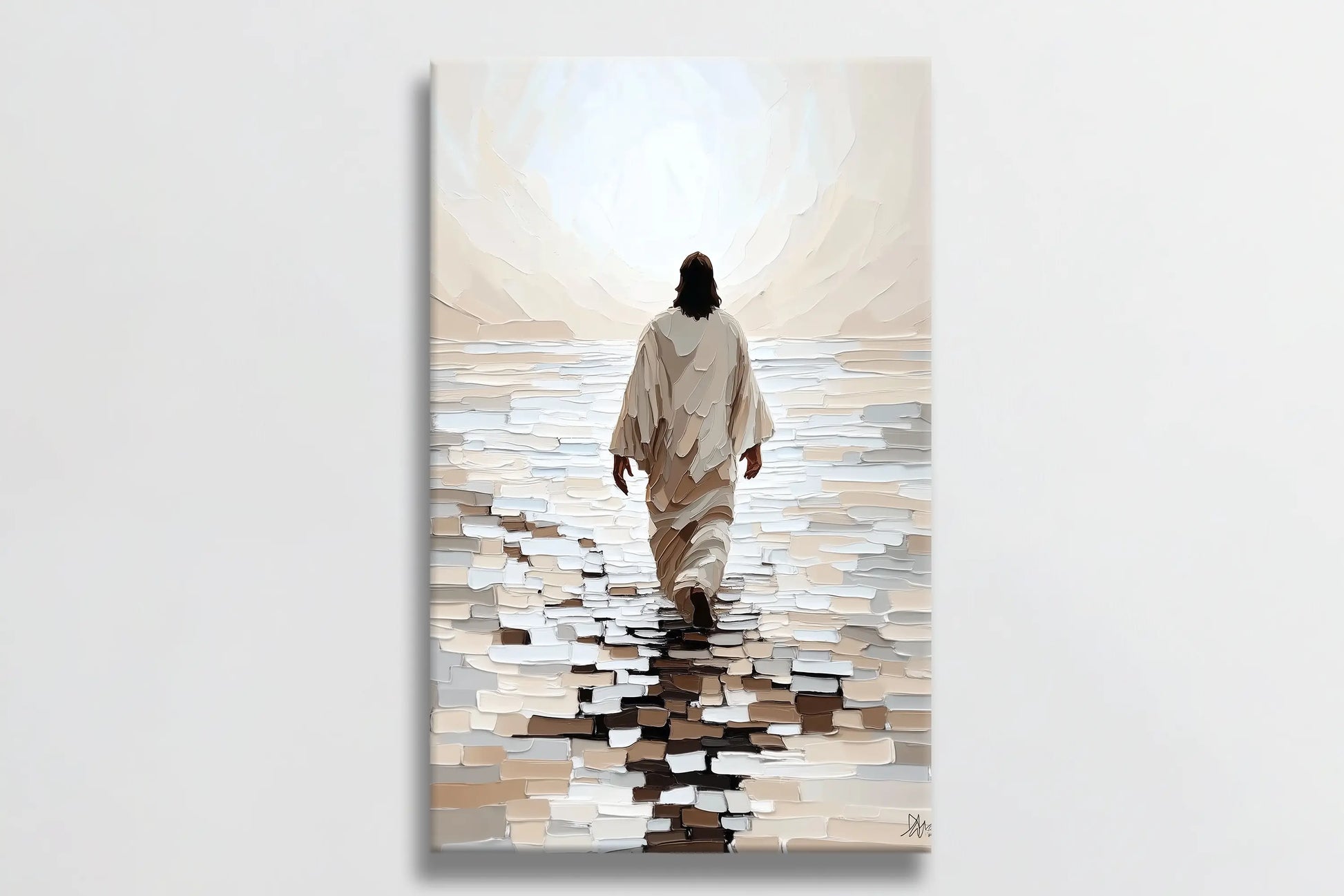 jesus walking on the sea painting, contemporary christian wall art, christian wall hanging