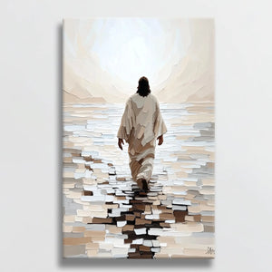 jesus walking on the sea painting, contemporary christian wall art, christian wall hanging