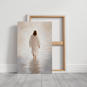faith canvas wall art, jesus walking on the sea painting, framed christian wall art