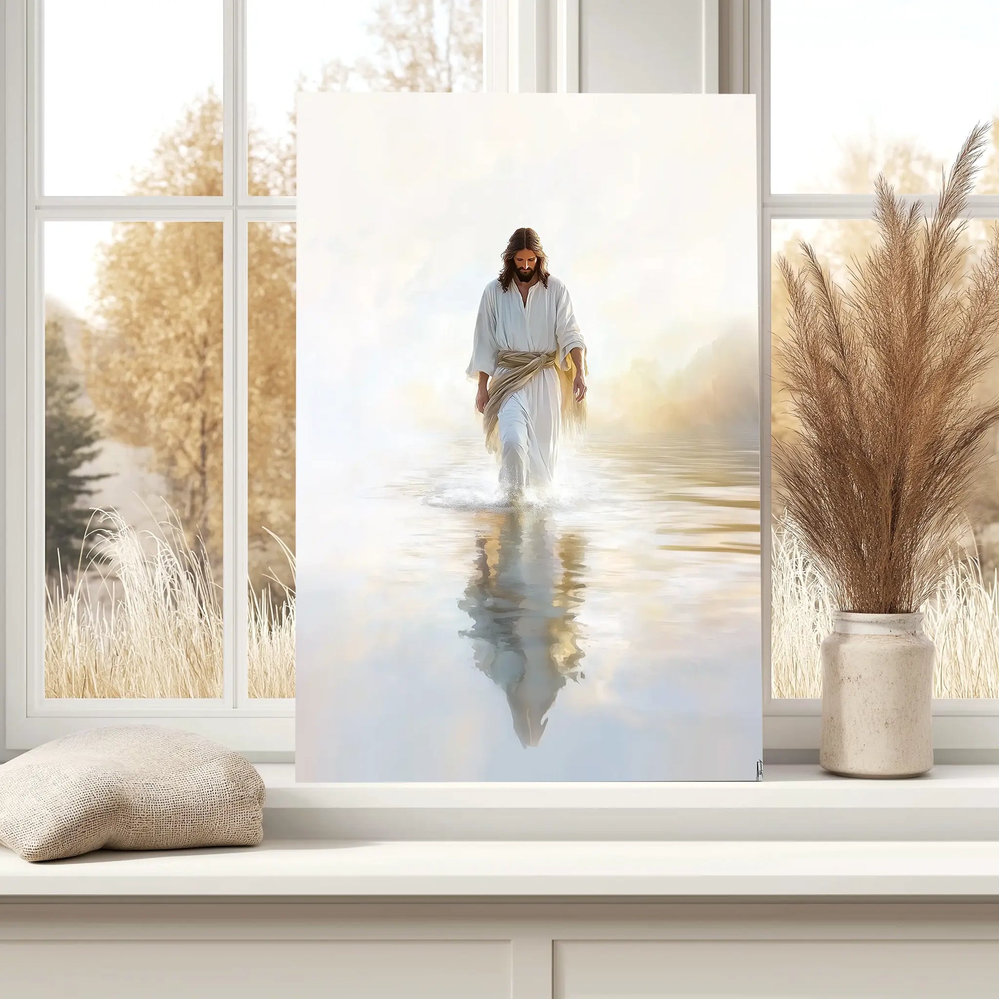 jesus walking on the sea framed art, contemporary christian wall art, faith print