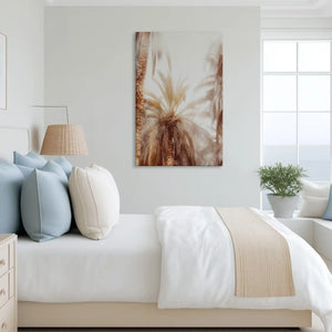 Tranquil palm canvas art complementing coastal-inspired decor with warm neutral tones