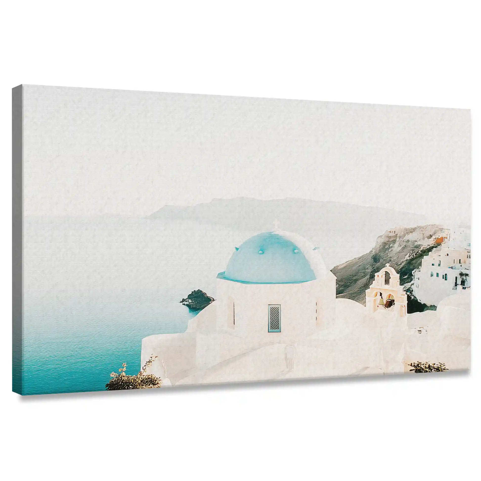 Minimalist coastal canvas wall art for living room with serene white and blue tones