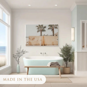 Calm palm silhouette painting in soft hues ideal for relaxed dining room wall decor