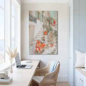 Extra large cobblestone street canvas wall art showcasing rustic character for airy interiors