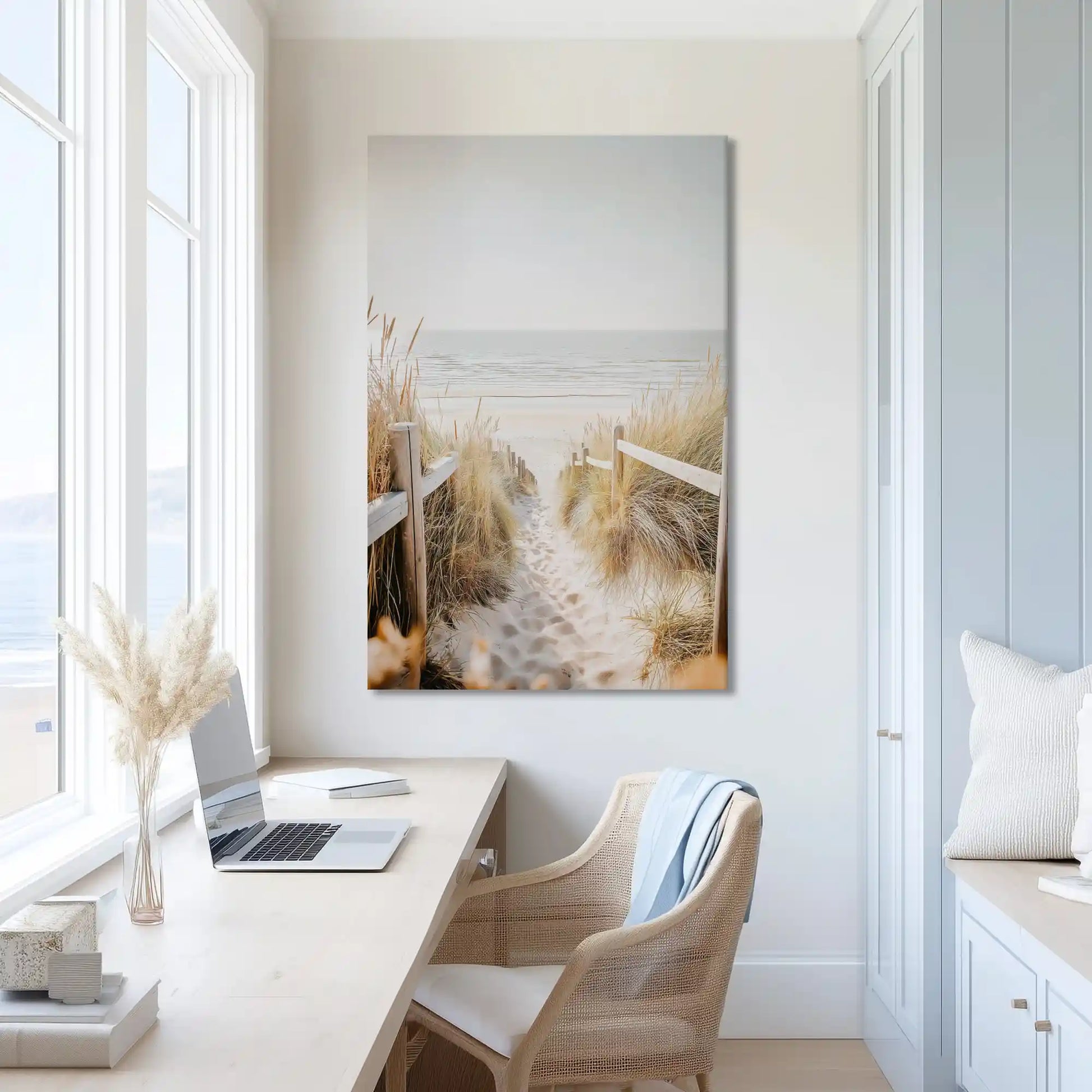 Extra large dune walkway canvas wall art showcasing natural seaside textures for airy interiors