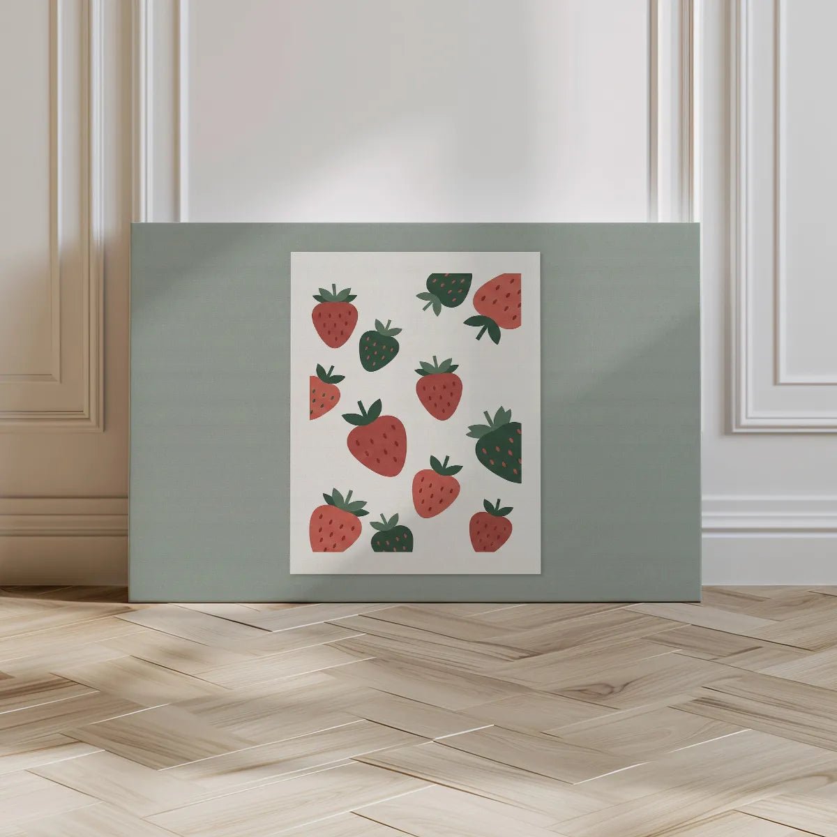 Lighthearted canvas wall art in a horizontal orientation with stylized fruit illustrations and a minimalist tone