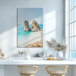 Turquoise sea and sandy textures canvas print adding fresh serenity to wall decor