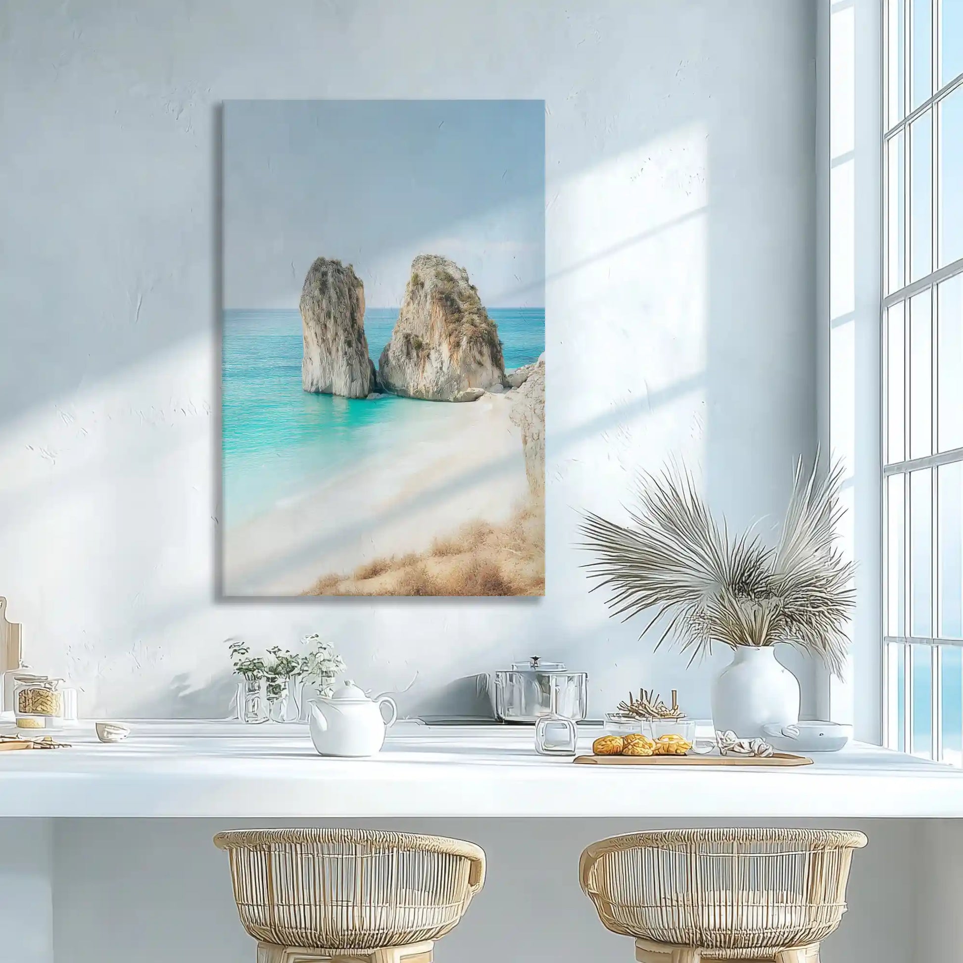 Turquoise sea and sandy textures canvas print adding fresh serenity to wall decor