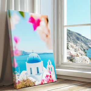 Greek island architecture captured in canvas print with impressionist style and vibrant summer colors