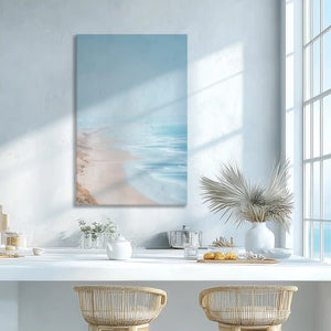 Soft coastal waves wall decor enhancing dining room with calm elegance