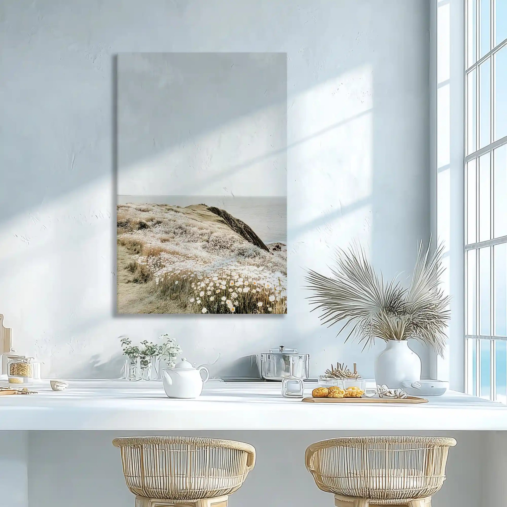 Wildflower field wall decor enhancing dining room with coastal elegance