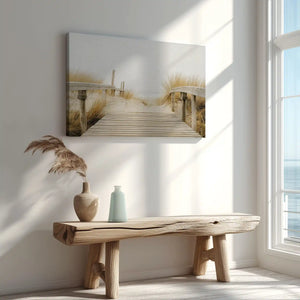 Wooden dune walkway captured in canvas print with natural coastal style