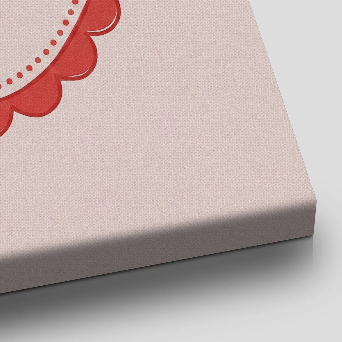 Vintage-inspired canvas artwork with uniform red text and dotted border, evoking a cheerful romantic tone